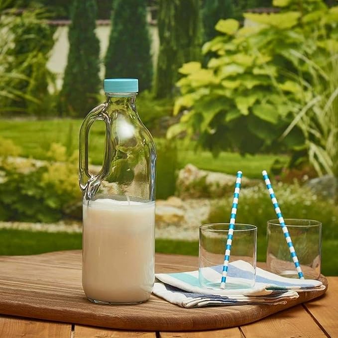 2 Pc 47oz Clear Glass Bottle Set with Handle and Lids - Airtight Food Jug - Glass Kitchen Pitcher (4)