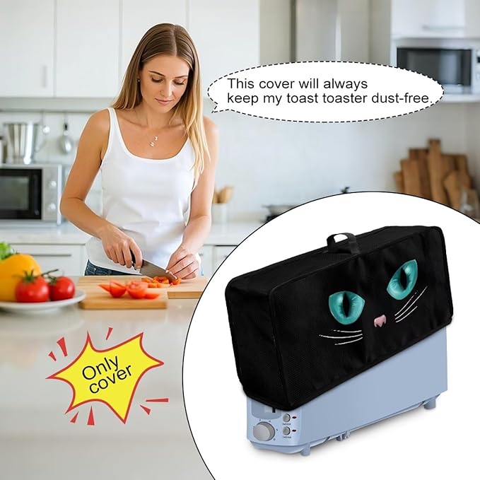 Black Cover for 2 Slice Slim Toaster Cat Face Toaster Cover 2 Slice Long Slot, Heat Resistant Lightweight Small Appliance Covers, Easy to Clean Bread Machine Protector