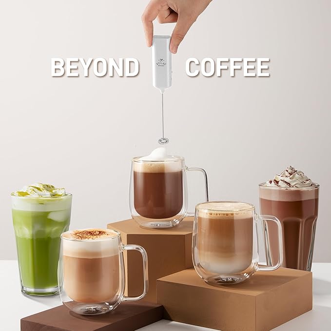 Mini & Mighty Milk Frother Wand – Powerful Handheld Coffee Frother, Battery Operated Drink Mixer – Compact Pocket Size – Detachable Whisk for Latte, Cappuccino, Matcha, Hot Chocolate – White