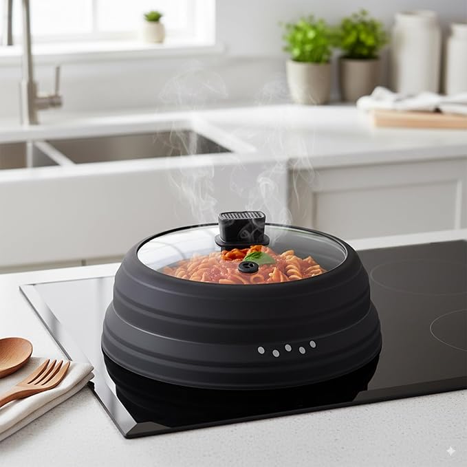 Microwave Splatter Cover Glass Microwave Cover for Food Collapsible Splatter Guard Lid with Silicone Handle for Pot Plate Bowl 10.8 Inch Black