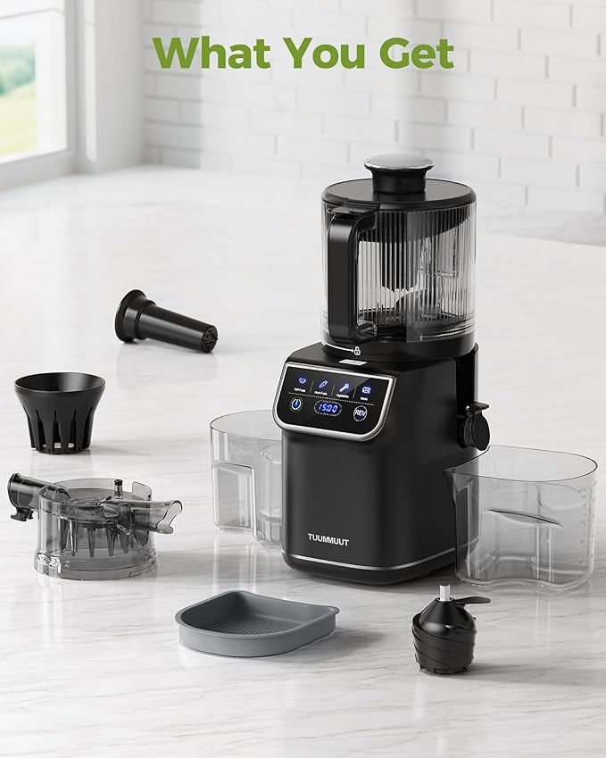 TUUMIIST 3-in-1 Cold Press Juicer Machine, Smart Touch Masticating Juicers for Whole Fruit & Vegetable, 6.5" Wide Chute Slow Juicer for Nut Milk & Sorbet, High Yield, 100oz Large Capacity, Easy Clean