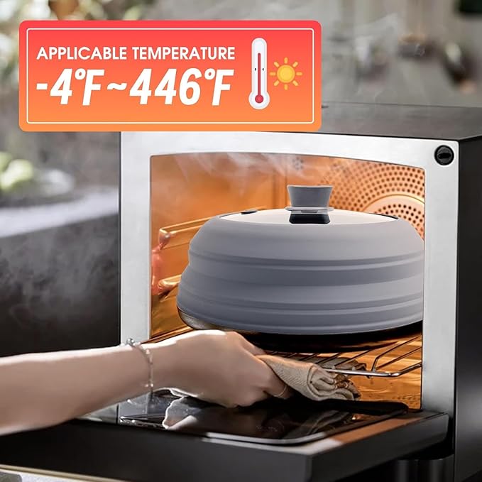 Microwave Splatter Cover Microwave Cover for Food 10.5 Inch Collapsible Glass Microwave Cover with Handle Silicone microwave splatter cover for Home Kitchen (Grey)