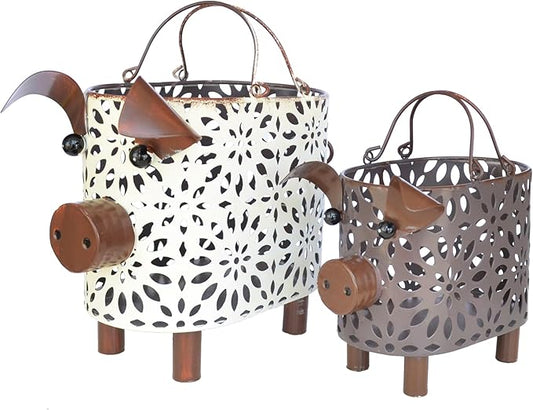 Farmhouse Metal Small Storage Basket Set For Kitchen or Bathroom Pig Decor, 2 Count Stackable Small Basket with Handle