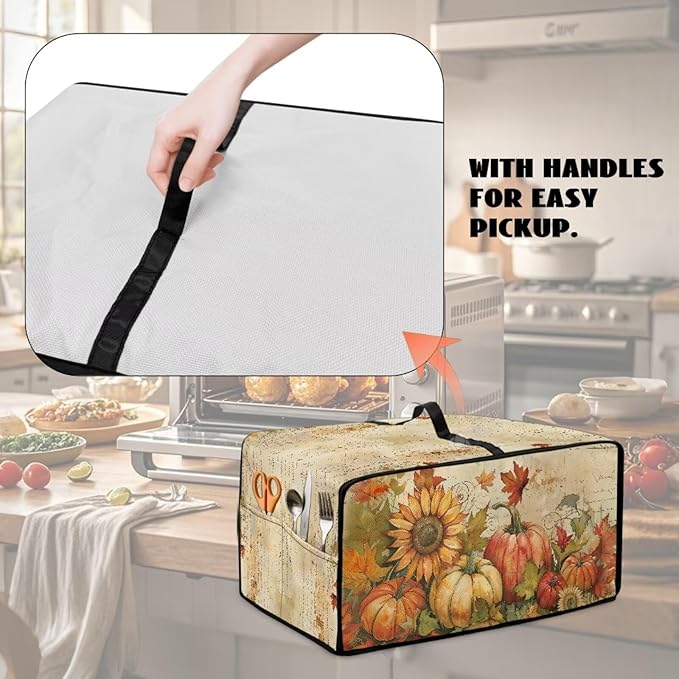 Toaster Oven Dust Cover Small Kitchen Appliance Cover for Countertop Convection Ovens,Small Appliances, S, 14.5 x 18.5 x 9 Inches, Retro Pumpkin Sunflower