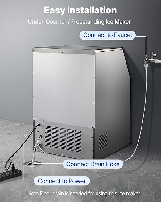 VEVOR Commercial Ice Maker Machine, 360 lbs/24h with 85 lbs Storage Capacity, Built-in/Freestanding/Under Counter, Stainless Steel Ice Maker with LED Display & Self-Cleaning, for Home Bar Restaurant