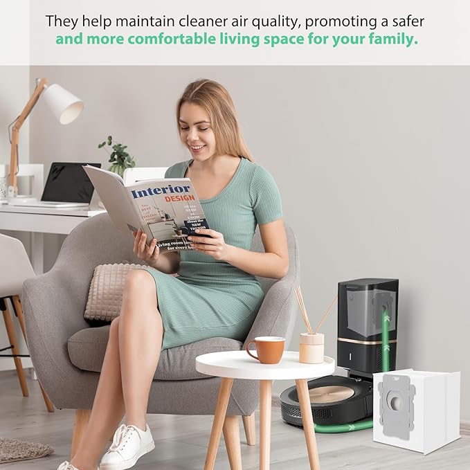 12 Pack Vacuum Bags for iRobot Roomba i7+, i1+, i2+, i3+, i4+, i5+, i6+, i8+, j6+, j7+, j8+, j9+, s9+, Combo i5+, j5+, j7+, j9+ – High-Efficiency Clean Base Dirt Disposal Replacement Bags