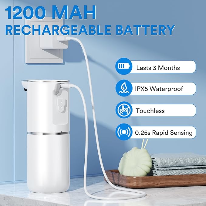 Automatic Soap Dispenser with Smart Digital Display, Touchless Rechargeable Hand & Dish Liquid Soap Dispenser for Kitchen & Bathroom - 6 Adjustable Level, Wall Mounted, 380ml IPX5 Waterproof