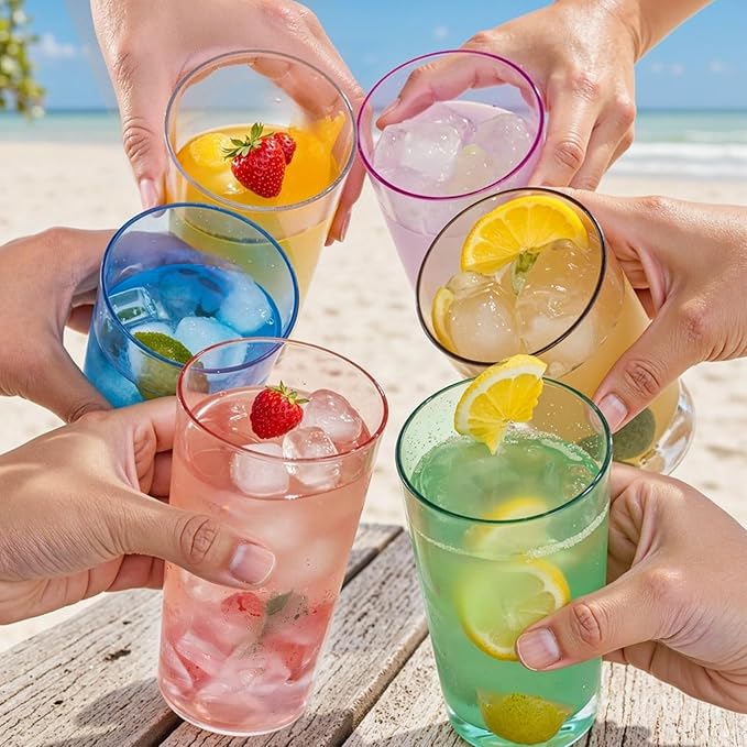 Liacere Color Plastic Drinking Glasses - (Set of 12) 18oz Color Plastic Glasses Colors Reusable，Kitchen Water Glasses Cup, Bar Tumbler Glassware Set for Beer, Juice, Cocktail, Whiskey, Milk