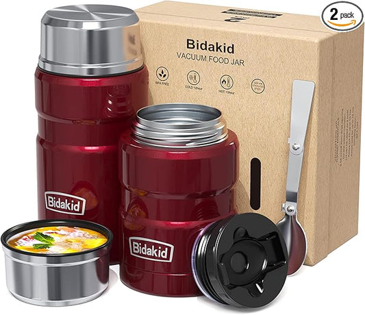 Insulated Food Jar Set – 25.4oz & 17oz Stainless Steel Containers with Folding Spoon and Carrying Bags – Leak-Proof, Keeps Food Hot or Cold for up to 12 Hours – Ideal for Work, School, Travel