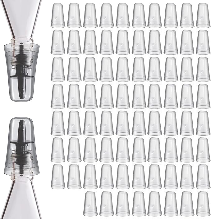 Chengu 80 Pieces Liquor Bottle Toppers for Liquor Pour Bottle Covers Universal Pour Dispenser Bar Dust Translucent Rubber Spout Covers for Home Kitchen Tools Supplies