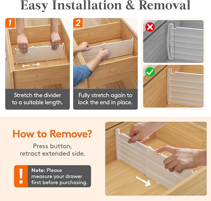 Lifewit 6" Tall 12 Pack Drawer Dividers, 30-47cm/11.5-18.5" Expandable Drawer Divider for Clothes, Adjustable Dresser Drawer Organizers, Drawers Separators for Dresser/Bathroom/Closet/Kitchen White