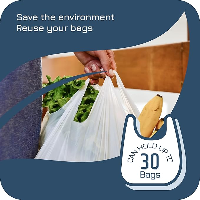 Plastic Bag Holder | Durable Plastic Wall Mount Kitchen Grocery Bag Storage Organizer | Smudge Proof, Fingerprint Resistant | Blue