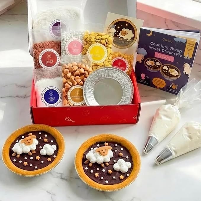 Baketivity Counting Sheep Sweet Dream Pie Kids Baking Kit – Chocolate Dessert Baking Set, Steam Cooking Activity For Kids, Cookie Mix Style, Kosher, Makes Two Mini Pies