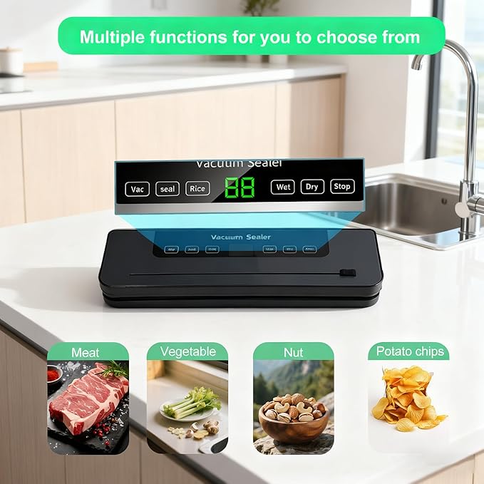food vacuum sealing machine 75kpa, vacuum food preserver, vacuum sealer for food,bag sealer,kitchen gadgets,food preservation,powerful suction, 5 modes, built-in cutter, includes 30 vacuum bags