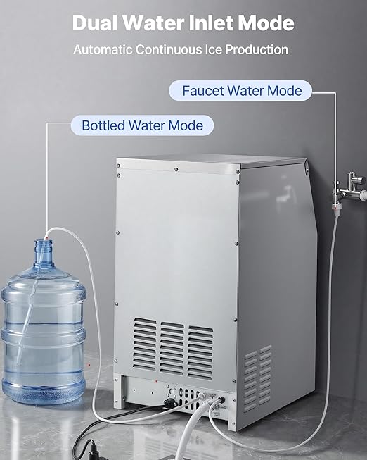 VEVOR Commercial Ice Maker Machine, 150 lbs/24h with 30 lbs Storage Capacity, Built-in/Freestanding/Under Counter, Stainless Steel Ice Maker with LED Display & Self-Cleaning, for Home Bar Restaurant