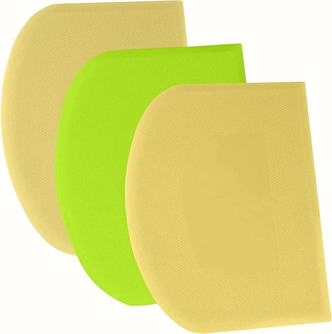 SURDOCA Dough Scraper Bench Scraper - 3P 13x7.9" Plastic Flexible Bowl Scraper, Sharp Edge & Angles Cake Scraper. Non-Slip Bakeware Decorating Tools Sculpting & Modeling Tools - Yellow+Green+Yellow