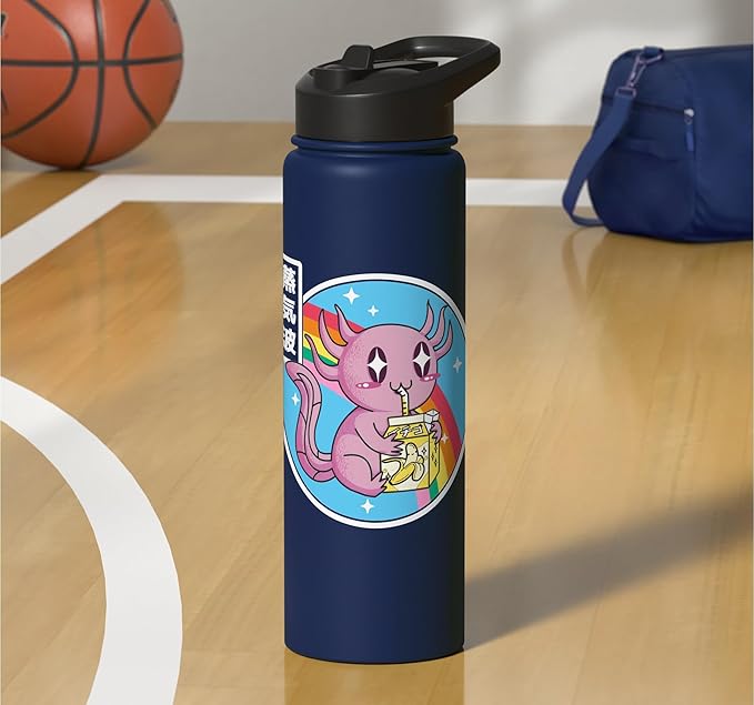 Axolotl Banana Milk Carton Kawaii Retro Rainbow Anime Stainless Steel Insulated Water Bottle
