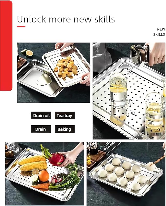 2-Pack Large 304 Stainless Steel Baking Pan Set (19.5"x13.5") - Non-Toxic Heavy Duty Commercial Grade Deep Sheet Pan, 1 Solid & 1 Perforated Pans for Roasting, Defrosting, Draining, Cooling