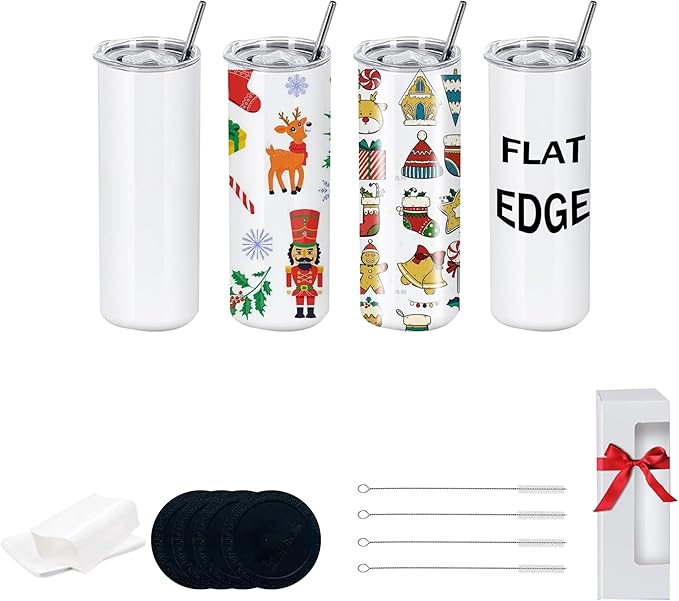 4 Pack 20oz Sublimation Tumblers Bulk With Flat Edge, 20OZ Flat Sublimation Tumbler Blank, Skinny Straight Stainless Steel Blanks Cups with Individual Box (4, 20OZ FLAT EDGE)