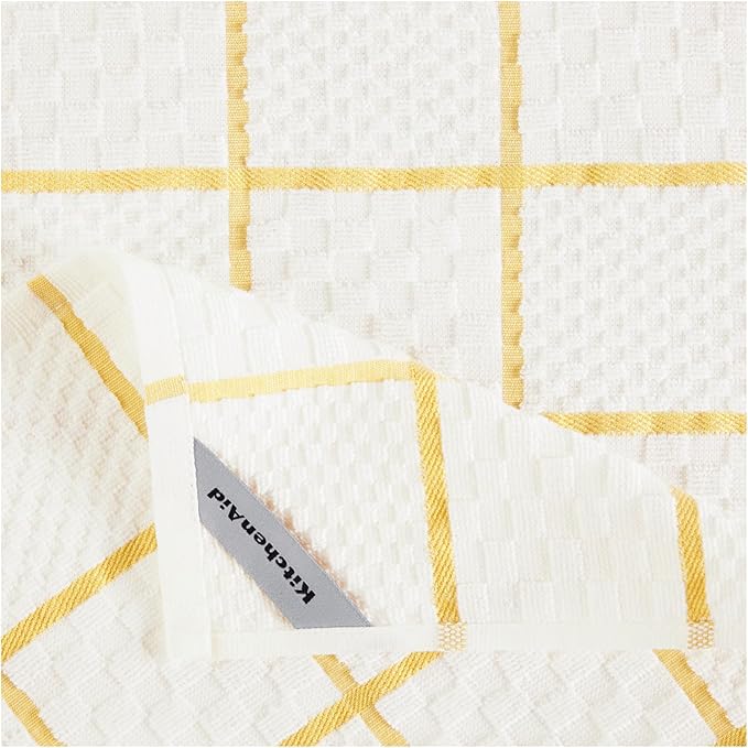 KITCHENAID Quilted Cotton Terry Cloth Oven Mitt, Pot Holder, Kitchen Towel 4-Pack Set, Heat Resistant, Silicone Grip, 16"x26", 7"x13" & 7"x10", Butter Yellow