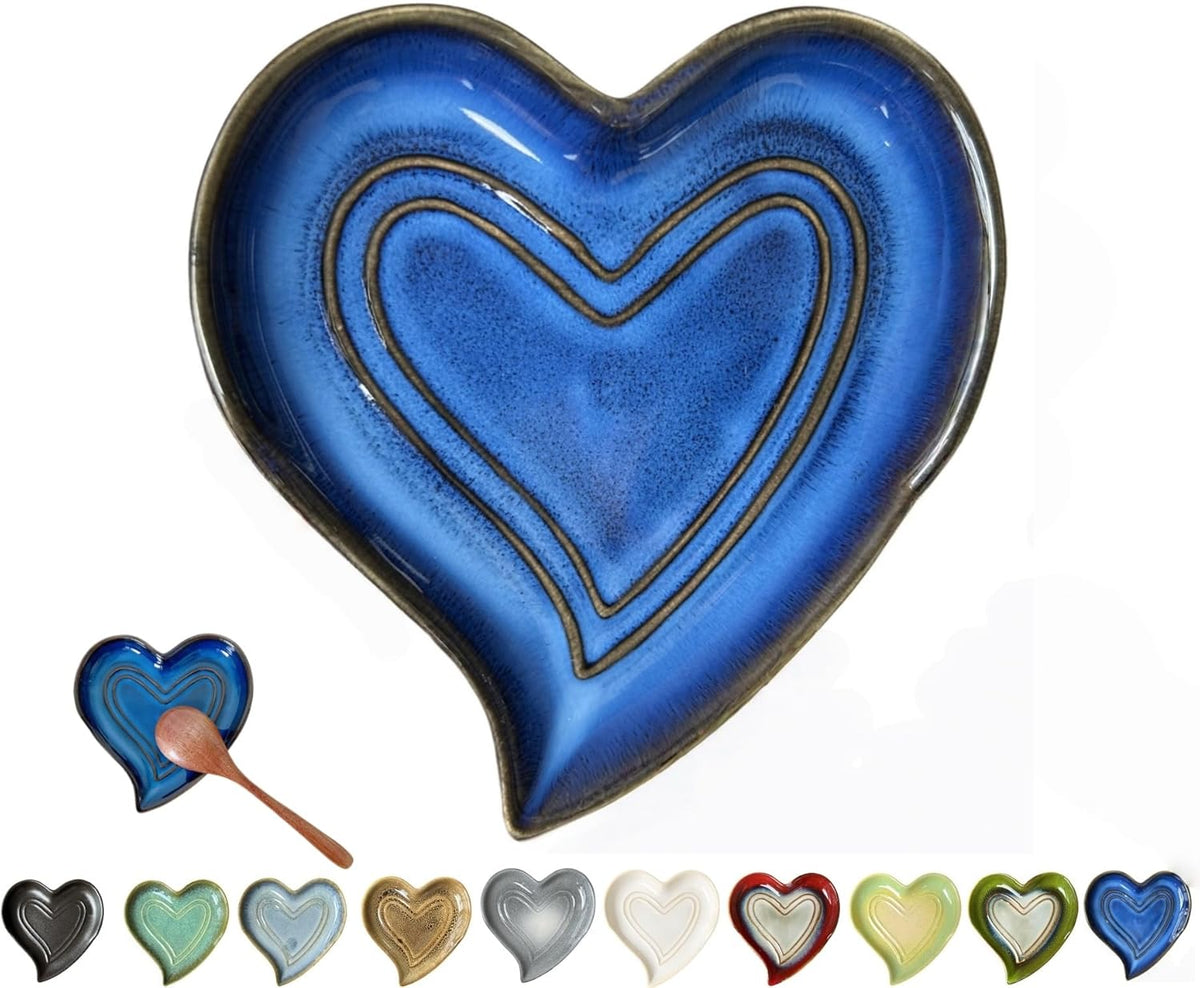 Ceramic Spoon Rest for Stove Top, Heart Cute Spoon Rest for Kitchen Counter, Cooking Spoon Holder for Kitchen Counter, Utensil Rest Spatula Rest Ladle Holder Tong Rest (Retro Sapphire)