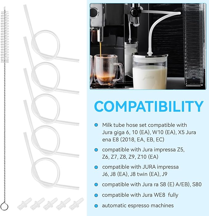 Milk Tube Hose Set for Jura Fully Automatic Coffee Machines, Coffee Milk Tube Fit for Jura ENA E8 GIGA 6 10 W10 Z5 Z6 Z7 Z8 Z9 Z10 J6 J8 J9 S80 WE8,Milk Pipe with HP3 Frother Connectors & Hose Brush