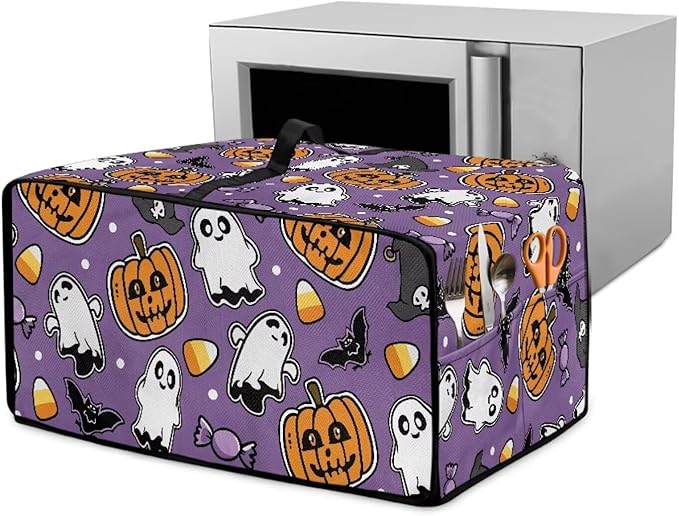 Air Fryer Toaster Oven Cover with Side Pockets, Protective Electrical Appliance Cover Kitchen Countertop Accessories, S, Ghost Pumpkin Bat Candy Violet Halloween Decor