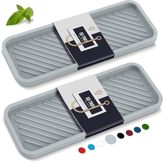 EG-SIPRO Kitchen Sink Organizer Tray,2 Pack Silicone Sponge Holder for Kitchen Sink Bathroom Counter Tray Silicone Soap Tray Holder for Soap dispenser Bottle