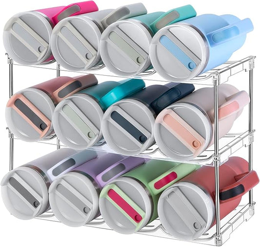 Stackable Water Bottle Organizer for Stanley 40 oz Tumbler, Larger Water Bottle Holder for Kitchen Cabinet, Pantry Organizers and Storage for Stanley Cup and Tumbler Organizer, Hold 12 Bottles