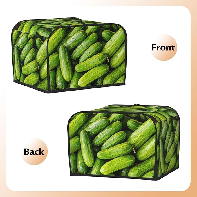 Green Cucumbers Covers for Toasters 4 Slice,Cute Funny Bread Machine Cover with Handle,Washable Stain Resistant Kitchen Small Appliance Cover Dining Decor