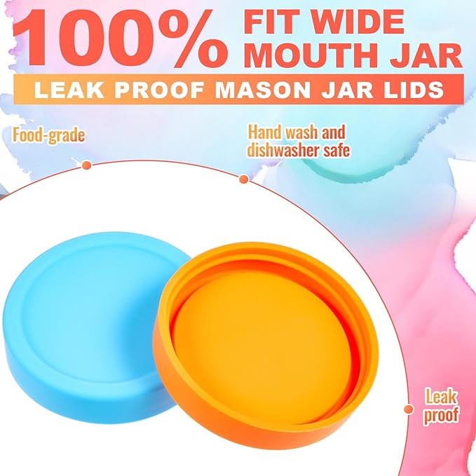 Teenyyou 12 Pcs Silicone Regular Mouth Lids Mason Jar Lids Thickened Leak Proof Lid for 70 mm All regular mouth Mason Jars, Reusable Large Canning Jar Caps(Red Orange Yellow Green Blue Purple)