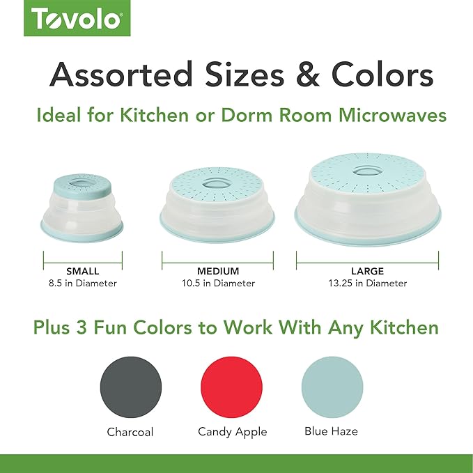 Tovolo Small Collapsible Microwave Cover, Lid for Reheating Food, Meal Prep Kitchen Gadget, No Mess Folding Bowl Cover Kitchen Tool, Charcoal