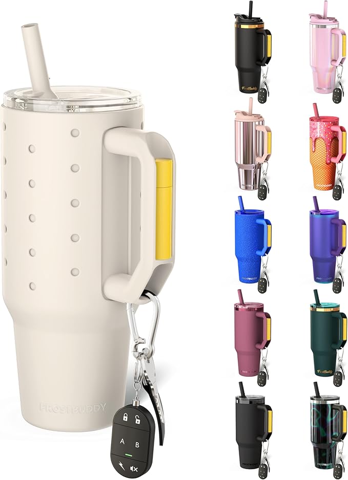 Frost Buddy 40 oz Thicc Buddy Tumbler with Silicone Sleeve – Customizable with Budz Charms, Insulated Stainless Steel Cup with Handle & Straw, Leak-Proof, Cup Holder Friendly, Gift for Men & Women