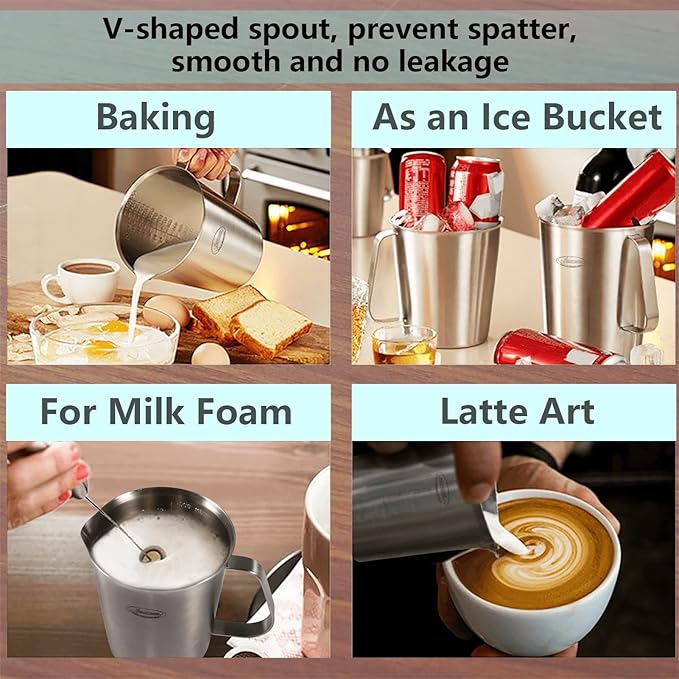 Newness Stainless Steel Measuring Cup, Metal Measuring Cup with Handle (Upgraded, 3 Marking Including Cup/ML/Ounce Scale), 16 Ounces (0.5 Liter, 2 Cup) (Pack of 2)