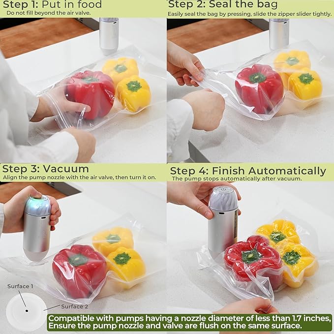 20 Reusable Vacuum Seal Bags for Food, Compatible with Most Handheld Vacuum Sealer, BPA-Free, Sous Vide Bags, Upgraded Sturdy Air Valve (8 Small, 8 Medium, 4 Large), Vacuum Sealer not Included
