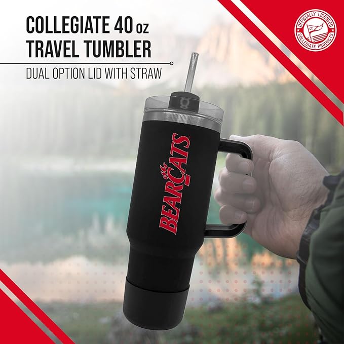 Campus Colors College & University 40 oz Travel Tumbler With Handle - Dual Option Lid With Straw - Vacuum Insulated Stainless Steel (Cincinnati Bearcats - Black)