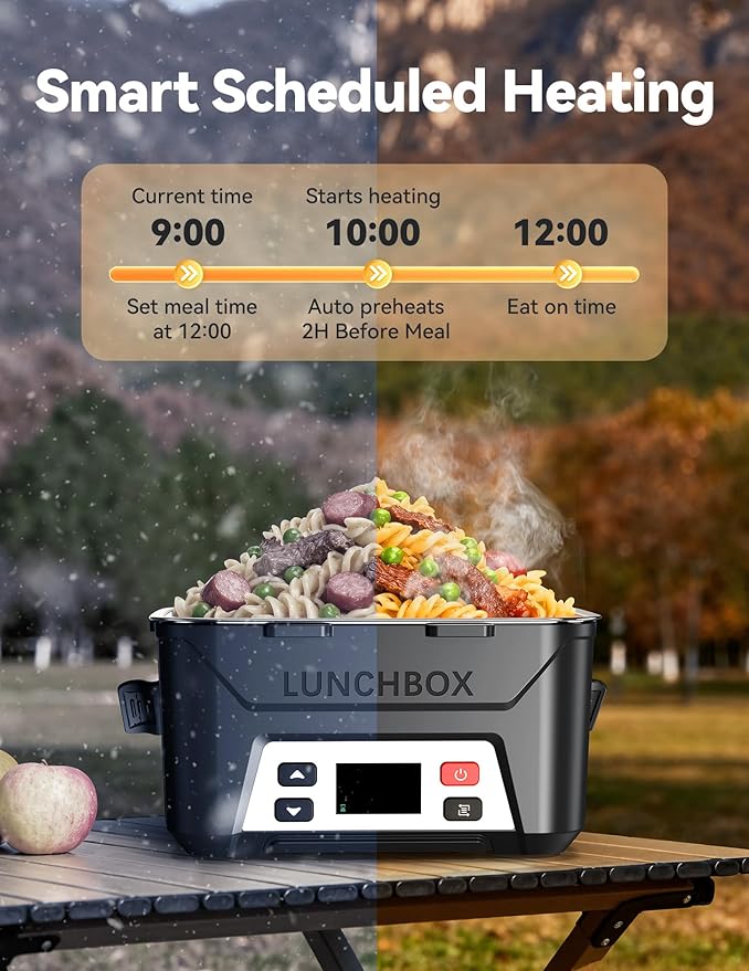 EAST OAK Heated Lunch Box for Men, Electric Lunch Box for Adults, 5.5 Cups Cordless Portable Food Warmer, Rechargeable Self Heating Food Heater with Memory Function, Automatic Keep Warm(Matte Black)