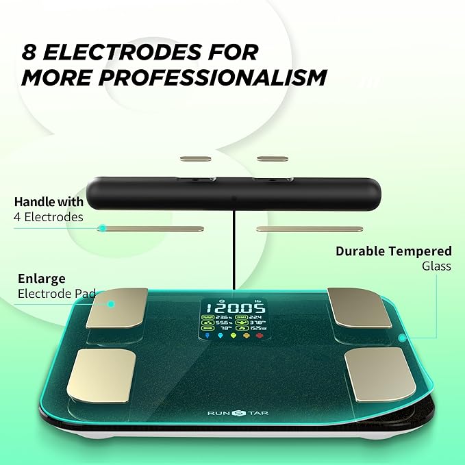 RunStar Scale for Body Weight, 8 Electrodes High Accurate Rechargeable Composition Analyzer with BMR Index Body Fat Digital Scale Composition Muscle & Fat Measurement Large Display 400lb