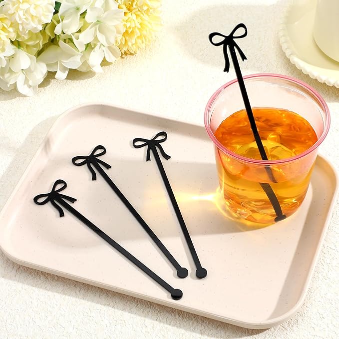 20 Pcs Black Bow Drink Stirrers Acrylic Bow Drink Stirs Sticks Coffee Stirrers for Wedding Bridal Birthday Party Favors Decorations Supplies