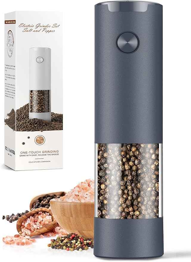 1 Pack Salt and Pepper Shakers Electric Salt Pepper Grinder Set Kitchen Accessories Upgraded Larger Grey Battery Salt Pepper Grinder Shakers Cooking Birthday Gifts for Men