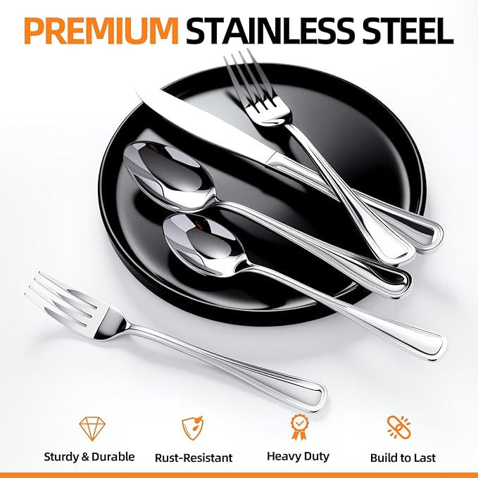NICE KITCHEN Silverware set for 6,30 Pieces Premium Stainless Steel Silverware set,Mirror Polished Cutlery Set,Flatware Set for 6,Dishwasher Safe,Luster Series