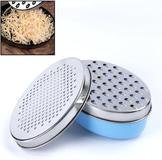 Cheese Grater Citrus Lemon Zester with Food Storage Container & Lid - Perfect For Hard Parmesan Or Soft Cheddar Cheeses, Ginger, Vegetables, Butter, Chocolate & Nutmeg (Blue)