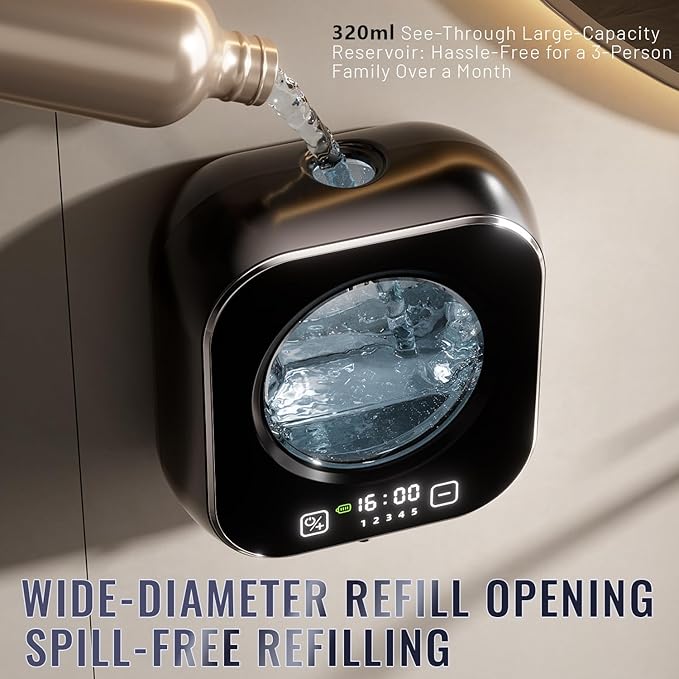 Automatic Soap Dispenser Touchless, Wall Mount Hand Soap Dispenser 10.8oz, LED Clock Electric Sensor Pump with 5 Speed Foam,120-Day Long-Life Battery, IPX5 Waterproof for Kitchen Bathroom Office Hotel