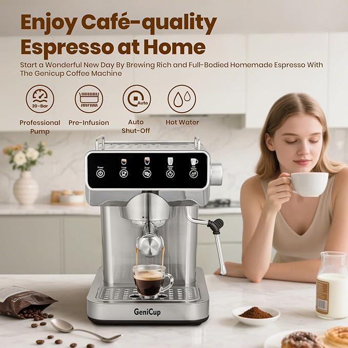Expresso Coffee Machines with Touchscreen 20 Bar Professional Espresso Maker with Milk Frother & Hot Water, Stainless Steel Coffee Maker for Latte Americano, Cappuccino Machine for Home Office