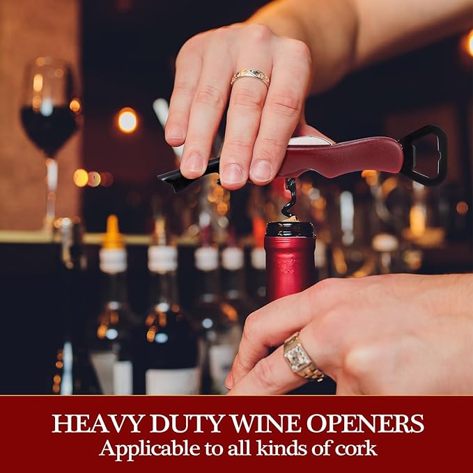 Hushee 24 Pcs Wine Opener Bulk with Foil Cutter Corkscrew Key 3 in 1 Red Bottle Opener Professional Stainless Steel Beer Corkscrew for Beverages Bartenders Summer Party(Wine Red)