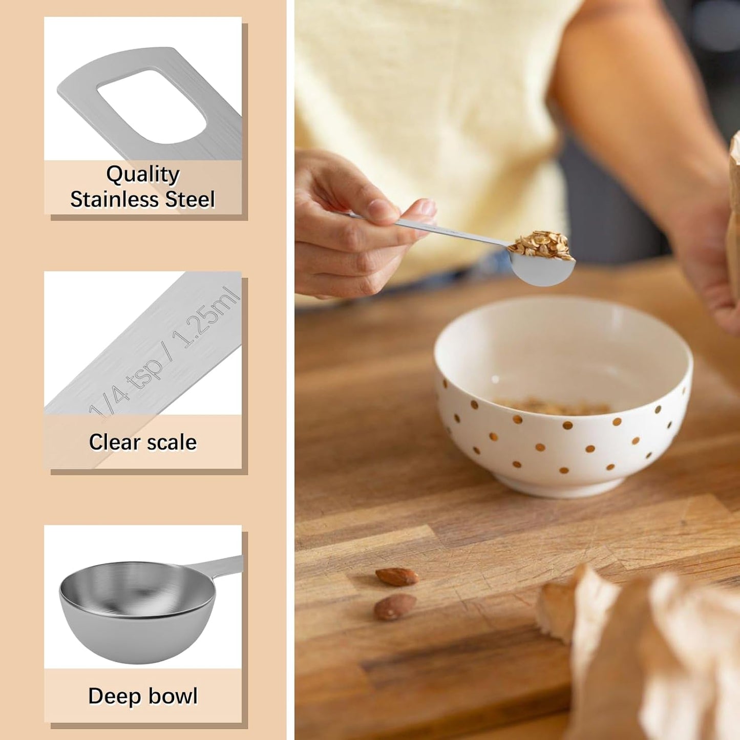 2PCS 1/4tsp (1.25ml) Single Measuring Spoon, Stainless Steel Individual Teaspoons Only