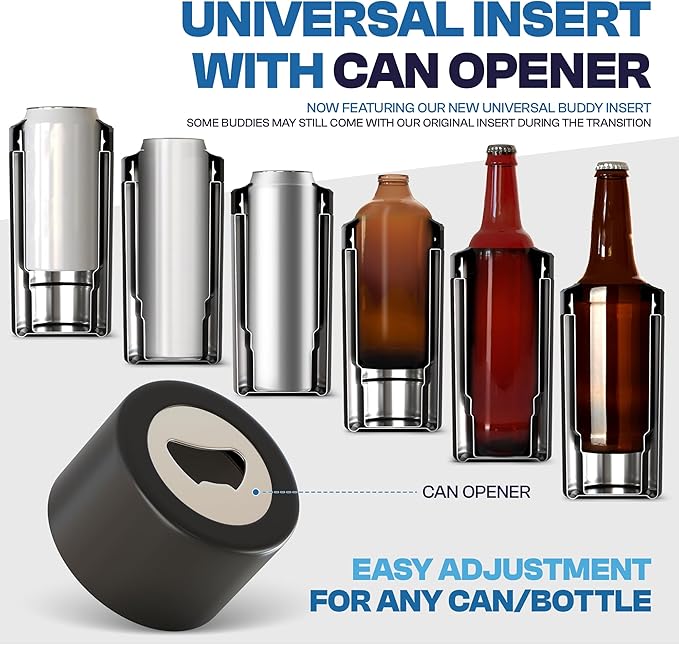 Frost Buddy Universal Buddy Can Cooler - Fits All - For Regular 12 & 16 oz or Slim-Size Bottles - Insulated Double-Walled Stainless Steel (Orange)