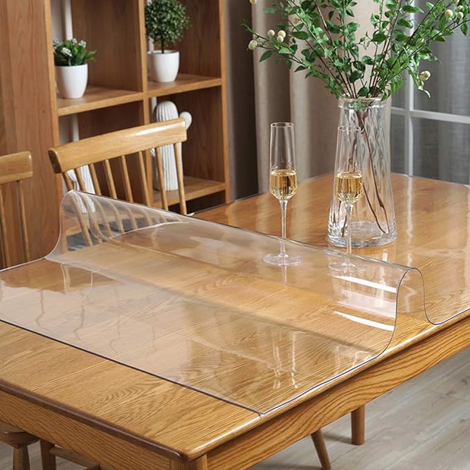 1.5mm Thick Clear Table Protector Plastic PVC Tablecloth Cover Large Glass Liner Heat Resistant Anti Scratch Vinyl Topper for Rectangle Buffet Mat Pad Furniture Protector 48x96 inch