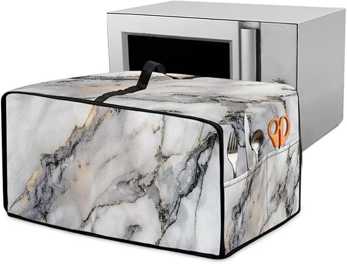 Toaster Oven Dust Cover Washable Fabric Convection Oven Cover Protector Compatible with Various Small Kitchen Appliances, S, Gray White Marble