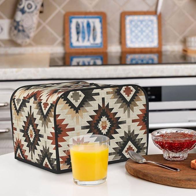 Southwestern Ethnic Aztec Covers for 4 Slice Toasters,Cute Country Bread Machine Cover with Handle,Washable Stain Resistant Kitchen Small Appliance Cover Dining Decor